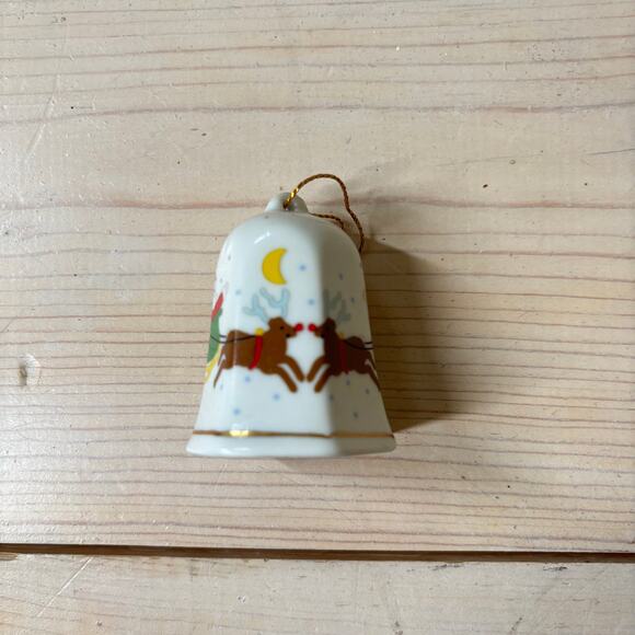 Lillian Vernon LVC Vintage 1988 Porcelain Christmas Bell Ornament Santa Reindeer - Picture 3 of 6